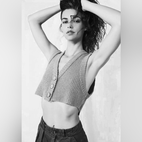 Free People Colby Marled Pink Cropped Alpaca Blend Ribbed Sweater Vest Size S - Picture 6 of 7